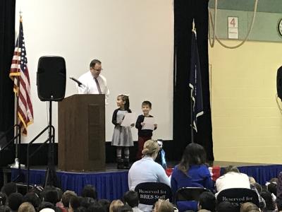 kindergartners recite the pledge of allegiance